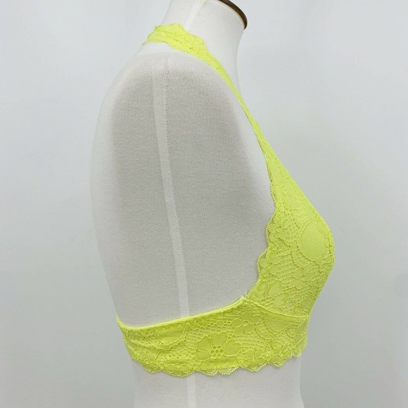 Free People Sz S Bralette Womens Galloon Lace Halter Bra Lime Soft Plunging Neck - Picture 5 of 10